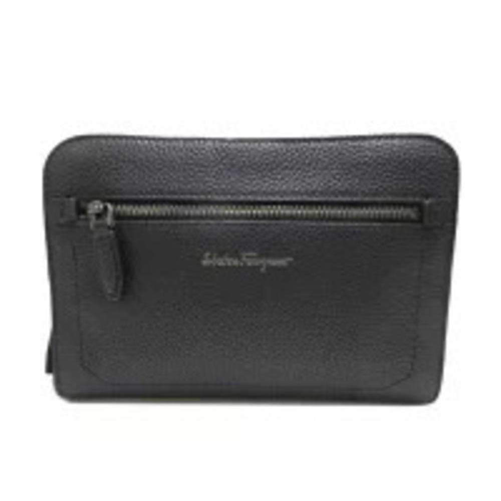Salvatore Ferragamo Leather Clutch Bag Shoulder Black